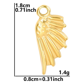 Stainless Steel Pendants, Wing Charm, Golden, 18x8mm