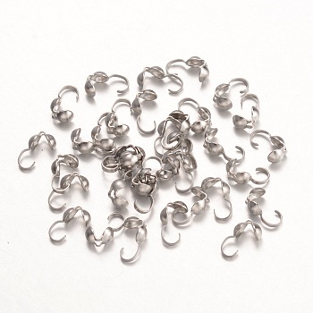 316 Surgical Stainless Steel Bead Tips, Calotte Ends, Clamshell Knot Cover, Stainless Steel Color, 9x4mm, about 140pcs/10g