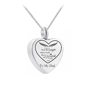 Stainless Steel Heart Urn Ashes Pendant Necklace, Word To My Dad Memorial Jewelry for Men Women, Stainless Steel Color, 19.69 inch(50cm)