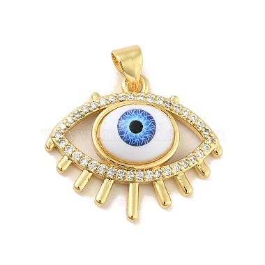Real 18K Gold Plated Royal Blue Evil Eye Brass+Cubic Zirconia+Enamel Pendants