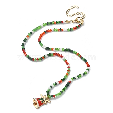 Christmas Theme Alloy Enamel Pendant Necklace with Glass Beaded Chains(NJEW-JN04338)-3