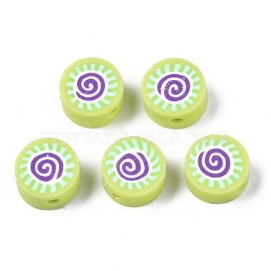 Yellow Green Flat Round Polymer Clay Beads