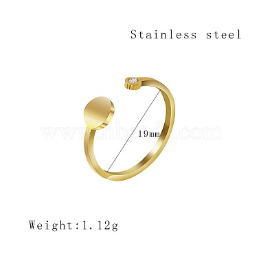 Stainless Steel Flat Round Open Cuff Ring with Cubic Zirconia(QB0231-1)-6
