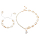 ANATTASOUL Natural Shell Braided Bead Bracelet & Imitation Pearl Pendant Necklace(SJEW-AN0001-17)-1