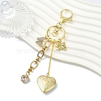 Brass Locket Pendants Keychain, Butterfly, with Iron Rings and Alloy Swivel Clasps, Heart, 155mm(KEYC-YW00281-01)