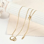 Ion Plating(IP) 304 Stainless Steel Double Ring Pendant Twisted Chain Necklaces for Women, Real 18K Gold Plated, 17.13 inch(43.5cm)(NJEW-P320-10G)