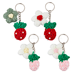4Pcs Hand Crochet Wool Keychain, with Iron Rings, Mixed Color, 95mm, 4pcs/set(KEYC-FH00030)