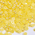 ABS Plastic Imitation Pearl Cabochons, Nail Art Decoration Accessories, Half Round, Yellow, 4x2mm, about 10000pcs/bag(MRMJ-T020-4mm-11)