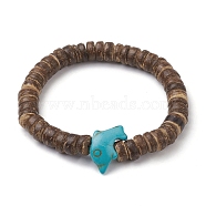 Natural Coconut Rondelle Beaded Stretch Bracelets, Synthetic Turquoise Dolphin Bead Stretch Bracelets for Women Men, 1/4 inch(0.8cm), Inner Diameter: 2-1/8 inch(5.5cm)(BJEW-JB10217-01)
