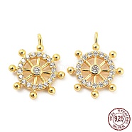 925 Sterling Silver Micro Pave Cubic Zirconia Charms, Rudder, Real 18K Gold Plated, 13.5x10.5x1.5mm, Hole: 1.2mm(STER-Q190-04G)