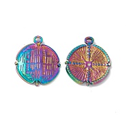 Ion Plating(IP) 304 Stainless Steel Pendants, Flat Round Charms, Textured, Rainbow Color, 23.5x21x3mm, Hole: 1.5mm(STAS-G278-16M)