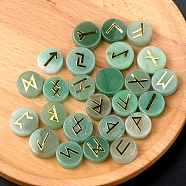 Tumbled Natural Green Aventurine with Carved Rune Words, Divination Stone, Flat Round, 16~19x6~7mm(PW-WG60219-06)