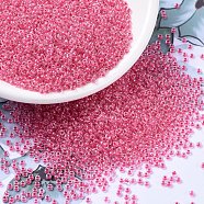 MIYUKI Round Rocailles Beads, Japanese Seed Beads, 11/0, (RR208) Carnation Pink Lined Crystal, 2x1.3mm, Hole: 0.8mm, about 1111pcs/10g(X-SEED-G007-RR0208)