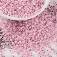 MIYUKI Round Rocailles Beads, Japanese Seed Beads, 8/0, (RR643) Dyed Pink Silverlined Alabaster, 8/0, 3mm, Hole: 1mm, about 2111~2277pcs/50g(SEED-X0055-RR0643)