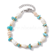 Summer Beach Synthetic Turquoise Chip & Shell Beaded Bracelets for Women, 7-3/8 inch(18.7cm)(BJEW-JB10286)