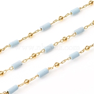 3.28 Feet Handmade Natural Turquoise Beaded Chains, Real 18K Gold Plated Plated Brass Chains, Soldered, Long-Lasting Plated, 4~5x2~2.5mm, Beads: 2mm, Link: 2x1x0.2mm and 2x1.5x0.2mm(X-CHC-E021-01F)
