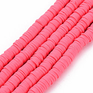 Handmade Polymer Clay Bead Strands, Heishi Beads, Disc/Flat Round, Cerise, 6x0.5~1mm, Hole: 2mm, about 320~447pcs/strand, 15.74 inch~16.92 inch(CLAY-T002-6mm-45)