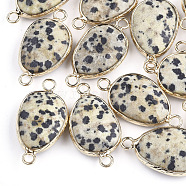 Natural Dalmatian Jasper Links connectors, with Brass Findings, Faceted, teardrop, Golden, 27.5x14.5~15x6~6.5mm, Hole: 2mm(X-G-S344-02H)