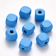 Spray Painted Natural Maple Wood Beads, Cube, Dodger Blue, 9~11x8~10x9~10x3~4mm, about 936pcs/468g(WOOD-N005-04C)
