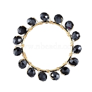 Glass Pendants, with Real 18K Gold Plated Copper Wire and Brass Linking Rings, Ring, Black, 40x6mm, Inner Diameter: 30mm(PALLOY-JF00411-03)