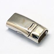 Alloy Magnetic Clasps with Glue-in Ends, Rectangle, Platinum, 26x12.5x7mm, Half Hole: 5x10mm(PALLOY-R089-06P)