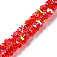 Transparent Electroplate Glass Beads Strands, AB Color, Faceted Lantern, Red, 6x4.5mm, Hole: 1.4mm, about 98pcs/strand, 17.72''(45cm)(GLAA-Q099-H01-10)