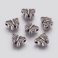 Tibetan Style Alloy Butterfly Beads, Cadmium Free & Nickel Free & Lead Free, Antique Silver, 13x10x5mm, Hole: 2mm(X-TIBEP-GC180-AS-NR)