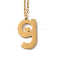 304 Stainless Steel Pendant Necklaces, Letter, Letter G, 15.75 inch(40cm), Pendant: 23x13x1.5mm(NJEW-H036-02G-G)