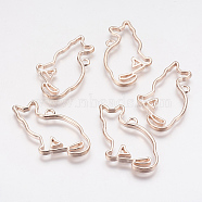 Alloy Kitten Open Back Bezel Pendants, for DIY UV Resin, Epoxy Resin, Pressed Flower Jewelry, Cat, Rose Gold, 35x21x2.5mm, Hole: 2.5mm(PALLOY-P166-14RG)