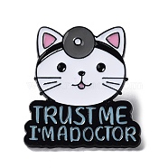 Medical Theme Cartoon Enamel Pins, Black Zinc Alloy Brooches, Cat Shape, 29.5x27.5x1mm(JEWB-A018-01A)