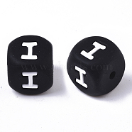 Food Grade Eco-Friendly Silicone Beads, Horizontal Hole, Chewing Beads For Teethers, DIY Nursing Necklaces Making, Cube, Black, Letter.I, 12x12x12mm, Hole: 2mm(SIL-T055-I)