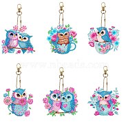 DIY Diamond Painting Keychain Kits, Including Acrylic Board, Keychain Clasp, Bead Chain, Resin Rhinestones Bag, Diamond Sticky Pen, Tray Plate and Glue Clay, Owl, 110~150x70~100mm, 6pcs/set(DIAM-PW0010-67A)