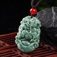 Natural Jadeite Pendant Necklaces, with Resin Bead and Wax Rope, the 12 Chinese Zodiac, Horse, 27.17 inch(69cm), Pendant: 34.5x21.5mm(G-H306-05-07)