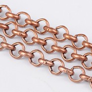 Iron Rolo Chains, Belcher Chain, Unwelded, Lead Free & Nickel Free, Unwelded, Red Copper Color, Link: 5mm in diameter, 1.5mm thick(X-CHT037Y-R)