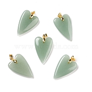Natural Green Aventurine Pendants, with Rack Plating Golden Plated Brass Findings, Long-Lasting Plated, Heart, 32~34x20x8mm, Hole: 4x4mm(G-E570-01G-03)