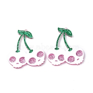 Glitter Acrylic Pendants, Cherry with Skull Charm, Flamingo, 53x46.5x4mm, Hole: 1.5mm(MACR-E013-02)
