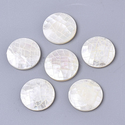 Natural White Shell Mother of Pearl Shell Cabochons, with Freshwater Shell, Flat Round, Seashell Color, 16x3mm(SSHEL-N034-42)