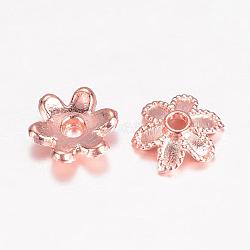 Alloy Bead Caps Enamel Settings, 6-Petal Flower, Rose Gold, 8x2.5mm, Hole: 1mm(PALLOY-D348-04RG)