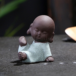 Ceramics Buddhist Monk Statue, for Home Office Feng Shui Ornament, Light Blue, 45x48mm(PW-WG77466-01)