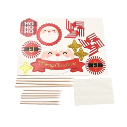 DIY Christmas Theme Paper Cake Insert Card Decoration, with Bamboo Stick, for Cake Decoration, Santa Claus, Red, 150mm(DIY-H108-11)