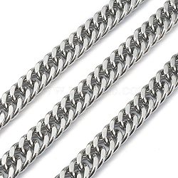 304 Stainless Steel Cuban Link Chains, Diamond Cut Chains, Unwelded, with Spool, Stainless Steel Color, 12.5x9.5x4mm(CHS-E030-04A-P)