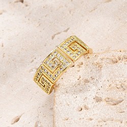 Rack Plating Brass Micro Pave Cubic Zirconia Cuff Finger Rings for Women, Long-Lasting Plated, Square, Real 18K Gold Plated, 7.5mm,US Size 6(16.5mm)(RJEW-M028-105G)