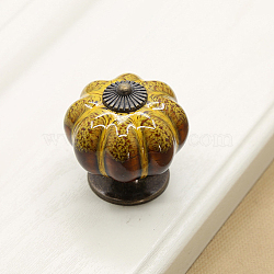 Porcelain Drawer Knob, with Alloy Findings and Screws, Cabinet Pulls Handles for Kitchen Cupboard Door and Bathroom Drawer Hardware, Pumpkin, Gold, 40x40mm(CABI-PW0001-132C)
