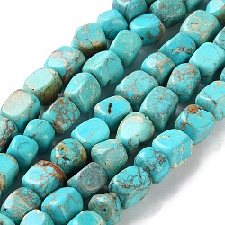 Dyed Natural Imperial Jasper Beads Strands, Nuggets, Tumbled Stone, Cyan, 6~8x5~6x5~6mm, Hole: 1mm, about 51~52pcs/strand, 14.96''(38cm)(G-U011-A01-01)