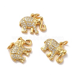 Rack Plating Brass Micro Pave Cubic Zirconia Pendants, with Jump Rings, Long-Lasting Plated, Elephant, Clear, Golden, 12x14x3mm, Hole: 3mm(KK-I688-14G)