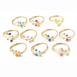 Brass Cuff Bangles, Enamel Evil Eye Bangles for Women, Real 18K Gold Plated, Mixed Color, Inner Diameter: 2-1/4 inch(5.7cm)(BJEW-A134-01G-M)