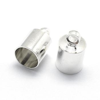 Brass Cord Ends, End Caps, Silver Color Plated, 11x7mm, Hole: 1mm, Inner Diameter: 6mm