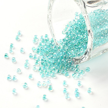 11/0 Grade A Round Glass Seed Beads, Transparent Inside Colours, AB Color Plated, Light Sea Green, 2.3x1.5mm, Hole: 1mm, about 48500pcs/pound