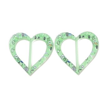 Printed Acrylic Pendants, Heart with Flower & Dog, Light Green, 37x37.5x2.5mm, Hole: 1.4mm