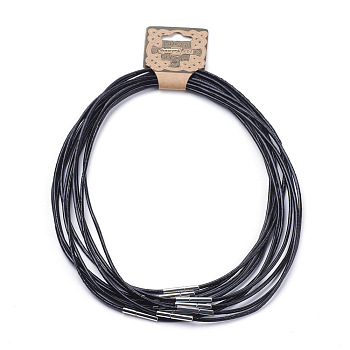 Cowhide Leather Cord Necklace Making, with 304 Stainless Steel Clasps, Stainless Steel Color, Black, 15.7 inch(40cm)